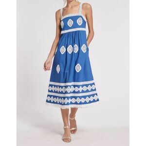 Tyler Boe Candy Embroidered Cotton Midi Sundress Blue White Size 10 Resort